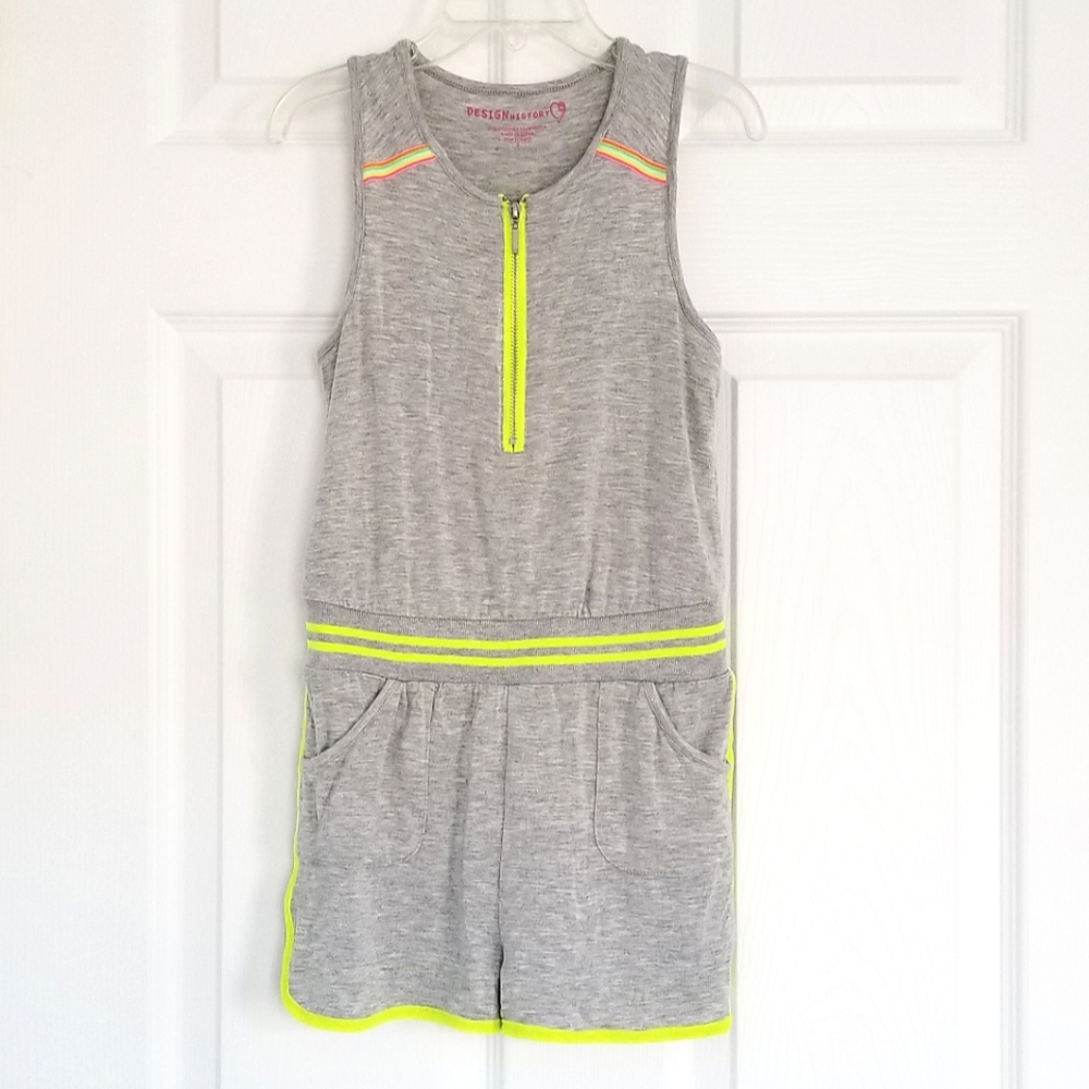Girls Sleeveless Romper Gray and Neon Size Small